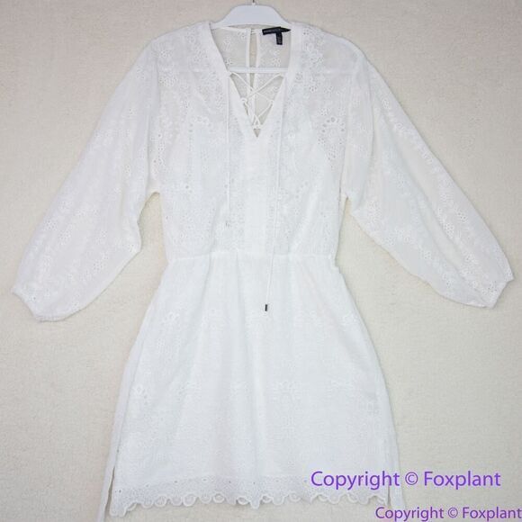 NEW White House Black Market Long-Sleeve White Eyelet Dress, S - Picture 3 of 16